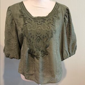 Olive Green Women's Top with Lace Detail size Xl pit to pit 22